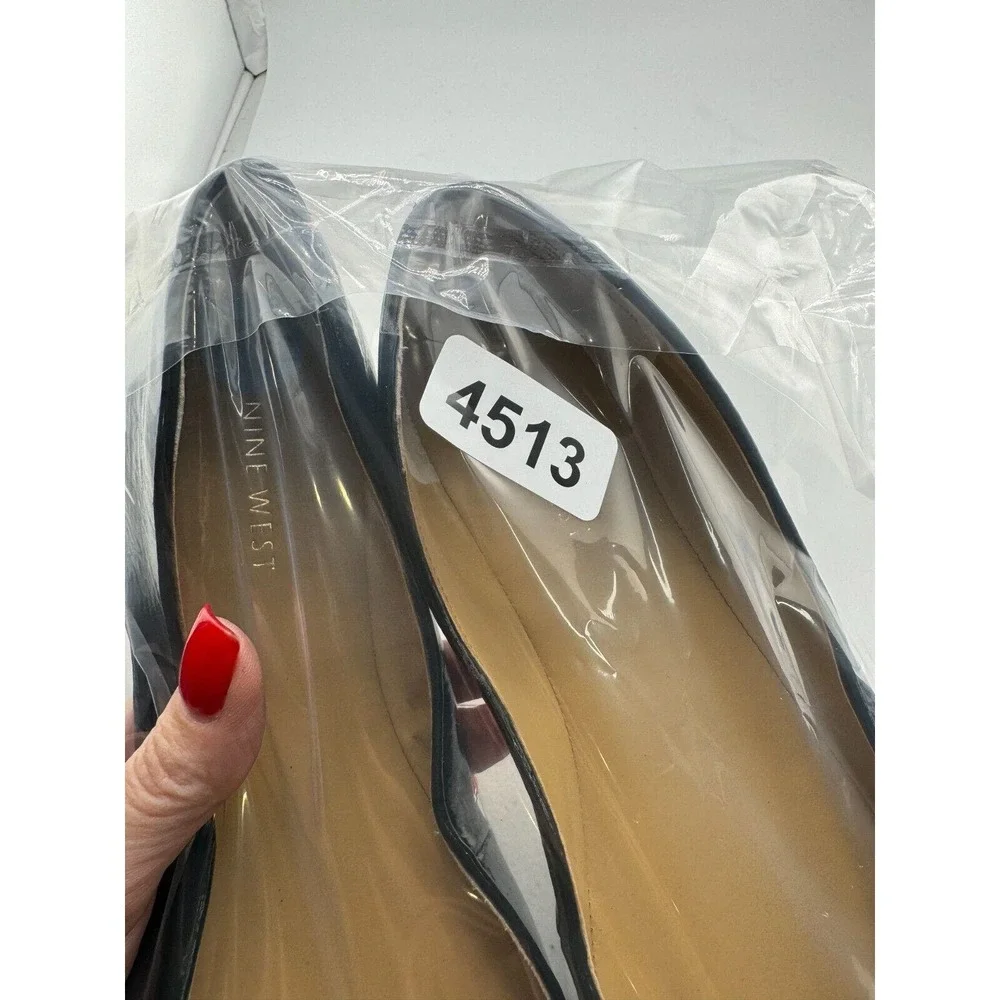 Nine West Fascinate Ballet Flats Size 7.5M Black Patent Leather Round Toe Shoes‎